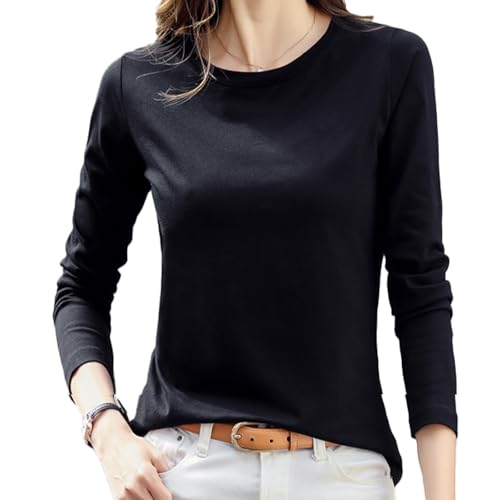 [Zleufirty] 長袖tシャツ レディース 綿100％ で着心地 無地 tシャツ ロンティー クルーネック 適度な厚み カットソー 長袖 レディース 春夏秋 M～2XL
