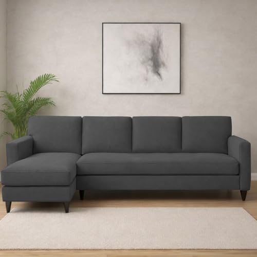 Image of Carlos LHS 4 Seater L Shape Sofa Set for Living Room & Home Office Furniture, Modern Durable Sectional Corner Sofa Couch, Premium Fabric Comfortable Seating with Strong Frame (Black)