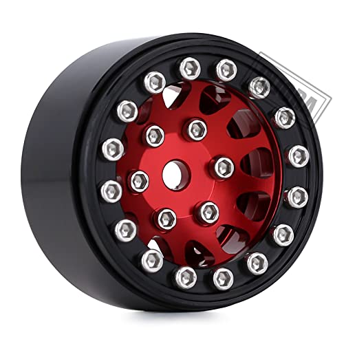 Injora 1.0 Wheel Rims Rc Metal Beadlock Wheels Rims For Ax24 1/18 Trx4M All 1/24 Scale Axial Scx24 Deadbolt Rc Crawler Car Upgrades Accessories(Red) #TOP1
