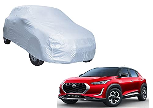 Image of Auto Hub Car Cover Compatible with Magnite with Mirror Pocket, Water Resistant, Triple Stitched, Magnite Car Cover- Plain Silver