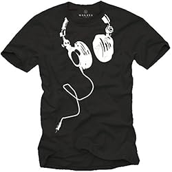 MAKAYA Camisetas Negras Hombre con Manga Corta - DJ Auriculares - L