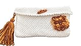  Bolso Pequeño Blanco con Flor y Fleco, Clutch Tejido a Mano para Mujer o Chica