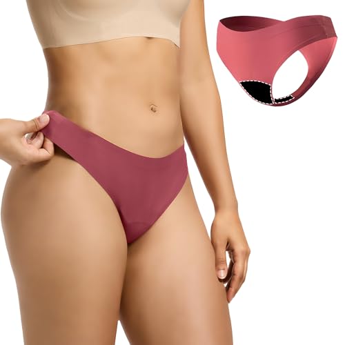 Image of Seamless Thong Period Underwear for Women Teens Light Flow Moisture Wicking Side Leak Prevention Panties 3 Pack