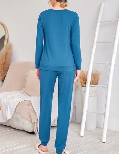 Image of Ekouaer 2 Pack Pajama Sets for Women,Long Sleeve Top With Jogger Pants Lounge Set Sleepwear with Pockets
