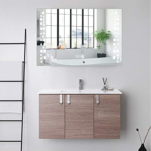 Warmiehomy Bathroom Mirror with LED Lights Sensor Switch Bathroom Mirror with Demister Pad for Makeup Shaving Wall Mounted 80x60cm