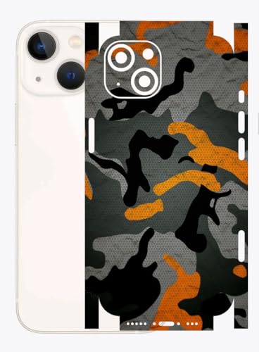 Image of AtOdds - Full Body Back Screen Guard Protector Film - Lamination Wrap Skin Sticker for iPhone 13 mini | Scratchproof Matte Finish (Design - Orange Camo)