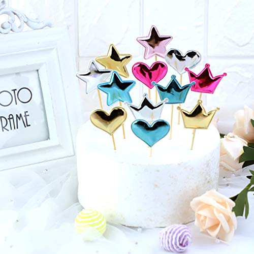 Handgemaakte gelukkige verjaardagstaarttoppers, 5 0 stks Gekleurde harten + 5 0 stks Gekleurde sterren + 5 0 stks Gekleurde kronen, herbruikbare gepersonaliseerde verjaardagstaartdessert decoratie -ac - Image 3