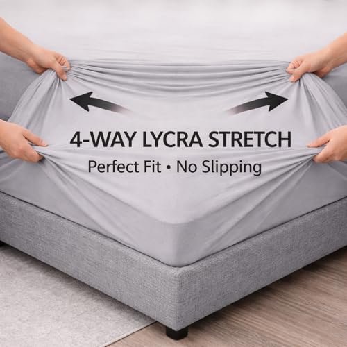 Image of Mattress Protector King Size, Lycra Waterproof Bed Protector King Size, 78x72x8 Inch, Breathable Noiseless Ultra Soft, Elastic Fitted Mattress Cover | Bed Cover (Grey)