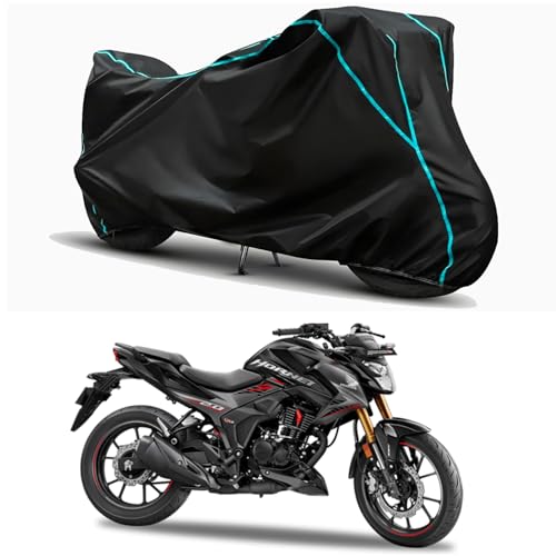 Image of Waterproof Bike Body Cover Compatible for | Honda Hornet 2.0 STD | Taffeta Fabric, Sky Piping Design, Bottom Elastic Fit | Dustproof, Sun UV & Rain Protection for All Weather.