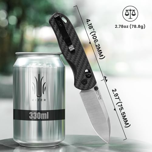 Kizer Drop Bear EDC Pocket Knife, 2.97” Nitro-V Steel Blade G10 Carbon Fiber Handle Folding Knife with Thumb Stud Opener, Lightweight Clutch Lock Camping Hunting Knife for Men Women Gift V3619A3