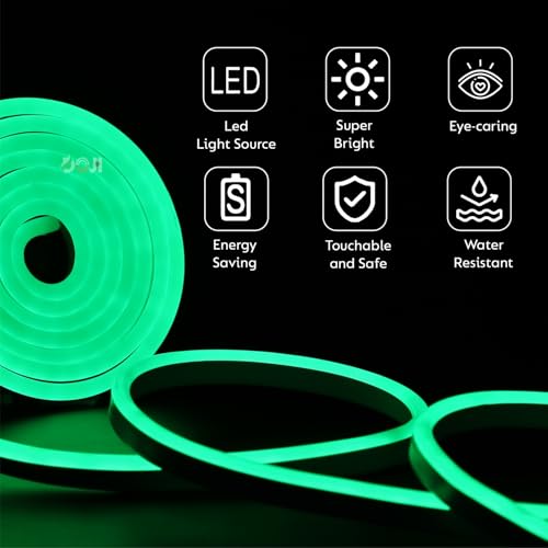Image of DOJI 5 Meter neon Light Strip | Waterproof led Strip Lights for Decoration | neon Strip Light for Customized Name | Rope Light for Indoor, Outdoor, Gaming Room, Tv (Green)