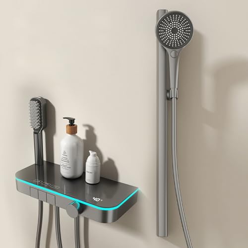 ZYCHSJXA Conjunto de grifería para Ducha de baño, bañera de Triple función con 3 Modos de Ducha de Mano y Pistola rociadora, Grifo Mezclador con Pantalla Digital, luz Ambiental y Varilla el