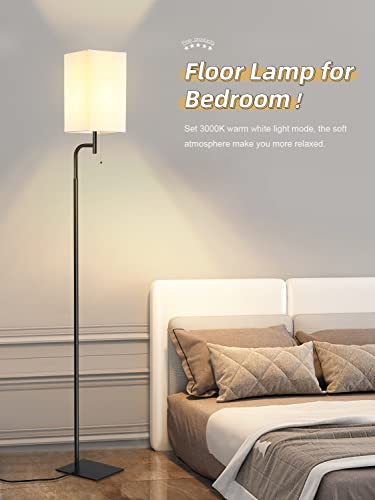 Floor Lamp For Living Room, 3 Color Temperature Modern Standing Lamp For Bedroom, Simple Design Tall Lamp With Linen Shade, Minimalist Stand Up Lamp Pole Lamp For Office Kids Room Working Reading #TOP5