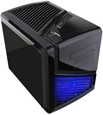 APEVIA X-QBER-NW-BK Micro ATX Cube Gaming/HTPC Case, No Windows, USB3.0/USB2.0/HD Audio/SD/Micro SD Ports, 1 x 140mm Blue LED fan, Flip Open Design, Dust Filter - Black