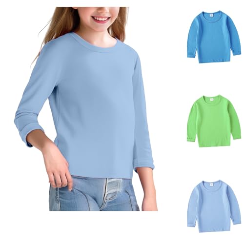 Kids Boys Girls Long Sleeve Shirts Plain Crewneck Cotton Soft Comfort Shirt Fall Winter Basic Preppy Tee Tops