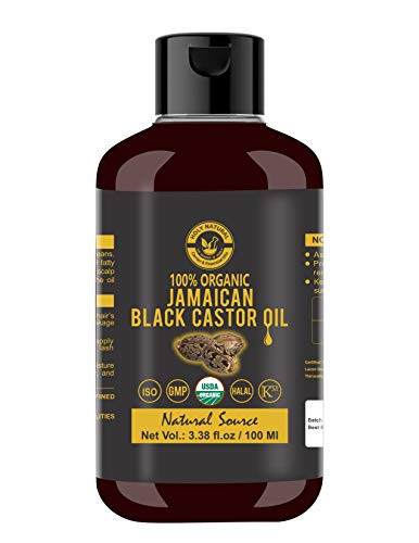 Organic Jamaican Black Castor Oil (3.38 fl oz) USDA Certified, Black Castor oil, Jamaican black castor oil, Traditional Handmade with Typical and Traditional roasted castor beans smell,100% Pure black Castor Oil (No Additive, No preservative)