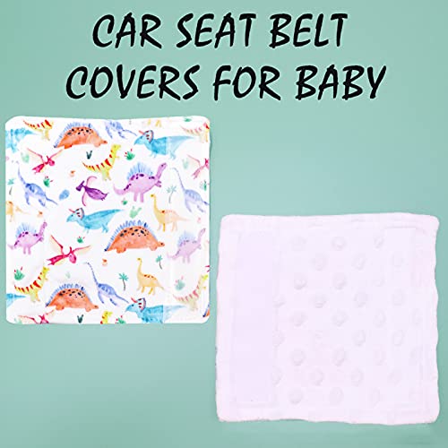 Image of Baby Car Seat Belt Covers for Boys and Girls, Carseat Shoulder Padding, Soft Car Seat Neck Cover, Mink Car Seat Straps Shoulder Pads, Dinosaur Stroller Strap Cover for Baby Kids,White