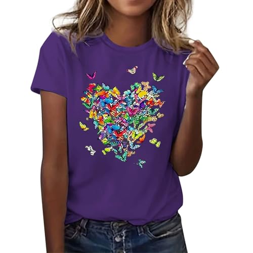 Generisch Casual Fashion Women Letter Print Short Sleeve Round Neck Party Tops Women, Dark purple, S Generisch Casual Fashion Women Letter Print Short Sleeve Round Neck Party Tops Women, Dark purple, S