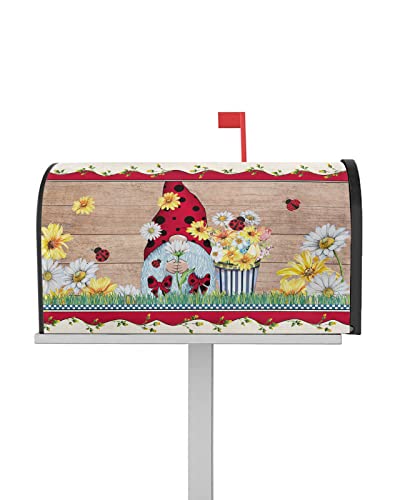 Ladybug Gnome Magnetic Mailbox Covers 18" X 21", Farm Spring Daisy Flowers With Ladybug Mailbox Wraps Standard Size Wood Board Post Letter Box Cover For Garden Yard Home Patio Decor #TOP17