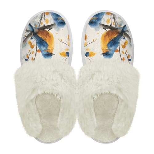 Howilath Small Bird Cotton House Shoes for Women Fluffy Slippers Warm Bedroom Shoes with Anti-Skid Sole2