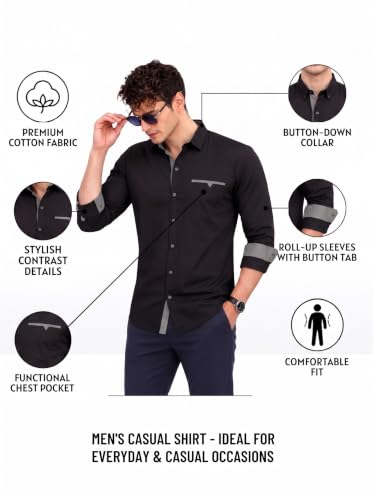Image of Diverse Men's Cotton Shirt for Men | Regular Fit Full Sleeve Solid Casual Shirt with Spread Collar, Stylish Pocket Design, Standard Length | Formal Office Wear