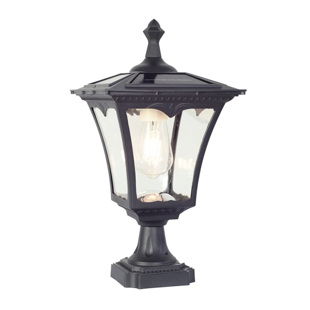 Solarna lampa słupkowa 16,5" z zewnętrzną osłoną słupka z podstawą montażową na molo, wodoodporny filar w prostym stylu europejskim, przezroczysty szklany abażur, lampion