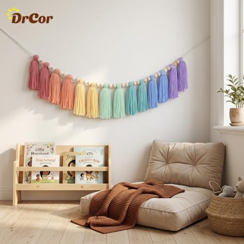 Image of DrCor Crayon Rainbow Tassel Garland - Classroom Party Nursery Decor