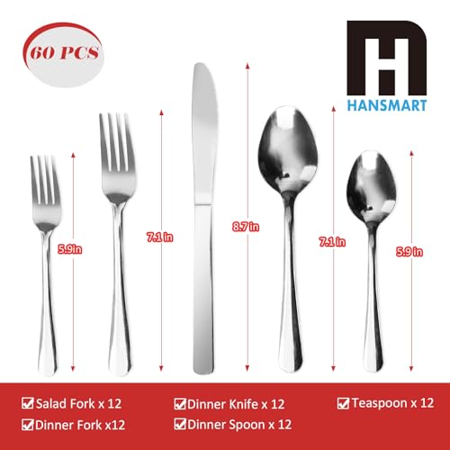 Image of 60 PCS Windsor Silverware Set - Stainless Steel Silverware Set for 12 Kitchen Flatware Set Cutlery Set For Home Restaurant Hotel, Kitchen Dishwasher Safe Utensils Set Weddings, Parties, Gifts