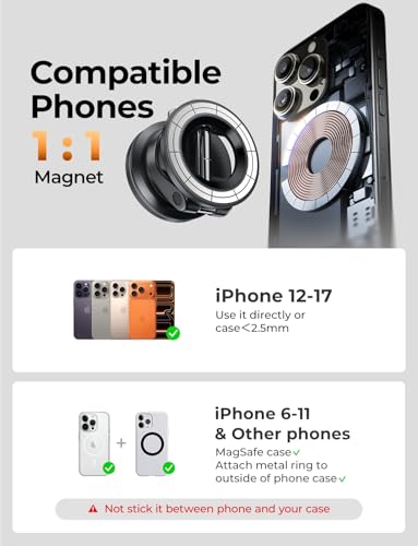 Image of LISEN for Magsafe Car Mount, Magnetic Phone Holders for Your Car Vacuum, Phone Mount for Car Accessories for Women Men Jeep BMW, Suction Holder Kits, for iPhone 17 Pro Max 16 15 14 13 12,Carbon Fiber