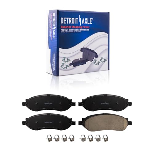Image of Detroit Axle - 4pc Rear Brake Kit for 2005 2006 2007 Ford F-250 F-350 Super Duty, Drilled and Slotted Disc Brake Rotors Ceramic Brakes Pads with Hardware Replacement : 13.38 inch inch Rotor