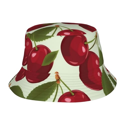 Unisex Cute Bucket Hat Summer Travel Fisherman Cap Cherry Fruit Beach Travel Sun Hat Outdoor Cap
