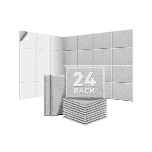 24 Pezzo Pannello Fonoassorbente Autoadesivi, 30*40*0.9cm Insonorizzazione Stanza, Copertura 2.88㎡, Alta Densità 230kg/m³, NRC 0.95, Pannelli Fonoassorbenti Decorativi per Pareti e Porte, Sala Giochi