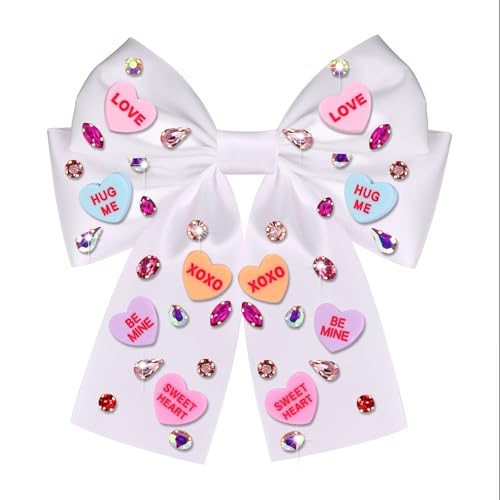 Valentine’s Day Hair Bows for Women Conversation Heart Hair Bow Clips Jeweled LOVE XOXO Hair Bows Silky Stain Red Pink Bows Hair Ribbon Barrettes Valentine’s Day Outfits Accessories Gifts (Pattern B4)