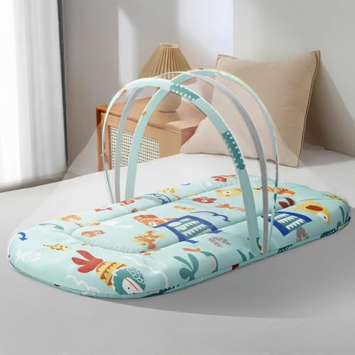 Image of StarAndDaisy 3 in 1 Baby Mosquito net /Nest for Sleeping - Mosquito net for Newborn Baby /Soft and Comfortable Bed, Washable Cotton Design for 0-12 Months Baby -Aqua Print
