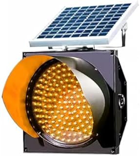 8" LED Solar Traffic Light - Yellow Flashing Beacon, Solar-Powered Signal Light, IP65 Waterproof Emergency Traffic Signals with Solar Panel for Safety & Visibility