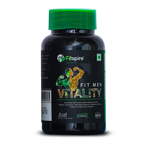 Fitspire Vitality Tablet for Men – 60 Tablets | Helps in Increasing Stamina Performance & Strength | Natural Herbs – L’Arginine, Fenugreek, Safed Musli & Ashwagandha Fitspire Vitality Tablet for Men – 60 Tablets | Helps in Increasing Stamina Performance & Strength | Natural Herbs – L’Arginine, Fenugreek, Safed Musli & Ashwagandha