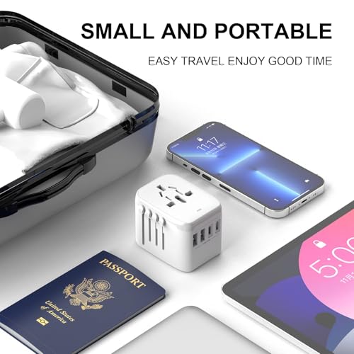VYLEE Universal International Power Travel Plug Adapter, 5 in 1 European Travel Plug Adapter W/ 3.5A 2xUSB-A and 2xUSB C Wall Charger and Worldwide AC Outlet for Europe USA UK AUS  image 2