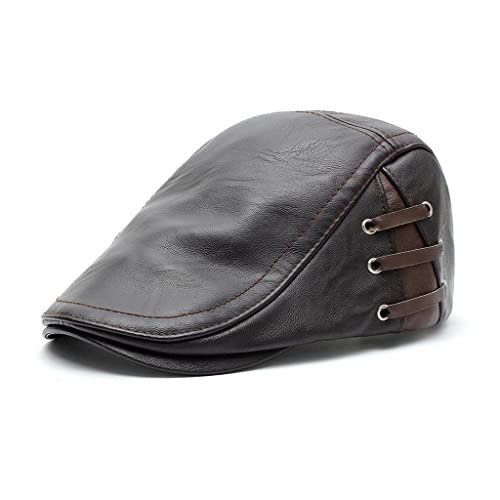 Casquette newsboy en cuir pour hommes béret bec de canard chapeau plat