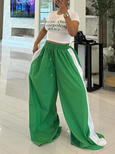 KANSOON Wide Leg Pants Woman Casual Elastic High Waisted Palazzo Lounge Pants Loose Pleated Striped Trousers4