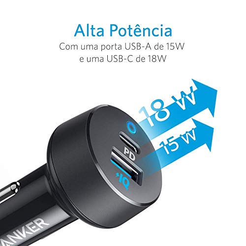 Carregador Veicular 1 USB-C PD + 1 USB, Anker, 11144308, PowerDrive PD 2, 33W, Carregamento Rápido,