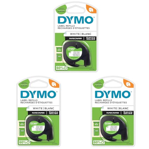 DYMO LetraTag Étiquettes Papier 12mm pour Retrouver vos Affaires Facilement Lot de 3 Rouleaux