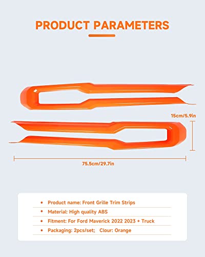 Image of TOYCIDFG Front Grille Cover Trim Strips Compatible with Ford Maverick 2022 2023 2024 2025 Truck Grille Trim Strips Cover Frame Car Decoration Accessories (Orange)