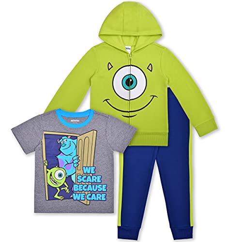 Image of Disney Monsters Inc Boys Mike and Sully T-Shirt, Zip Up Hoodie and Pants Set for Toddler and Little Kids