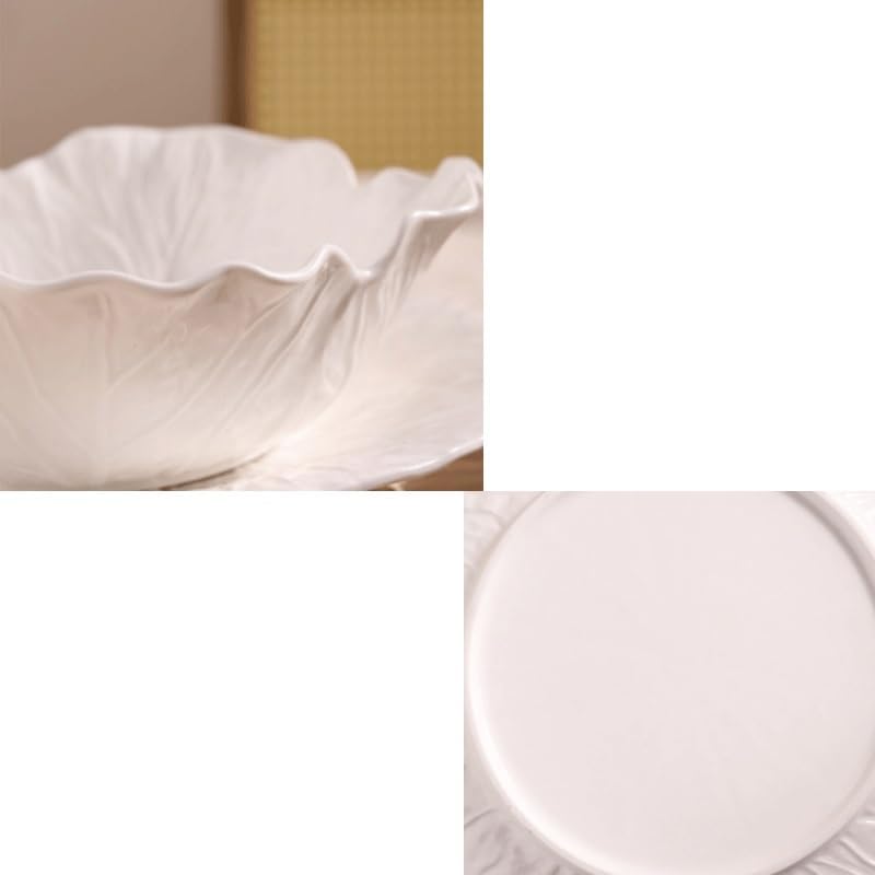 Ceramic Tableware for Household Use Flower Shaped Dessert Bowls Salad Relief Decorated