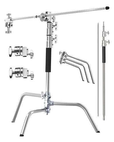 REFLEX CAMERA Stainless Steel Professional Heavy Duty C Stand with Boom Arm - Max Height 8ft/2.4m Photographic Lighting Stand, Adjustable C Stand Light Stand Ideal for Softbox & LED Video Light