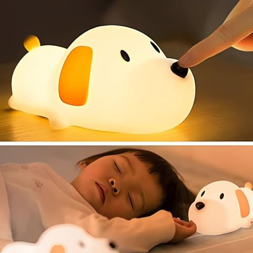 Image of One94Store Silicone Puppy Night Light for Kids | Rechargeable LED Lamp with Touch Sensor | 7-Color Cute Bedside Lamp for Baby & Kids Room Decor, Multicolor