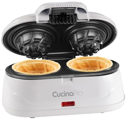 Double Waffle Bowl Maker- Make two 4″ Ice Cream Cone Bowls at Once in Just Minutes- Dessert Appliance for Yogurt Treat, Fruit, Snacks- Nonstick Iron, Easy Clean Electric Kitchen Gadget w Recipe Guide by CucinaPro - Image 7