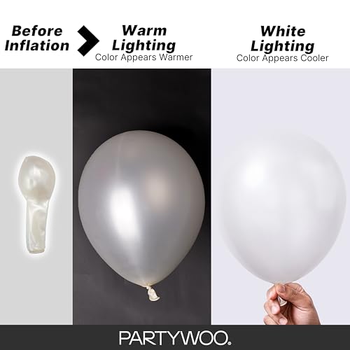 Image of PartyWoo Pearl White Balloons 145pcs Different Sizes Pack of 18 12 10 5 Inch Metallic White Latex Balloon Arch Kit Garland for Wedding Graduation Baby Shower Birthday Party Decorations White-Z30