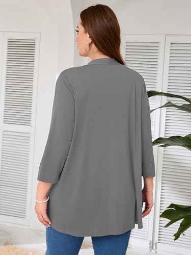 Image of AusLook Women's Plus Size Lightweight Open Front Cardigan 3 /4 Sleeve Cover Ups Shrugs Shawls and Wraps Kimono Jacket Coat