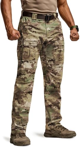 CQR Men's Flex Ripstop Tactical Pants, Water Resistant Stretch Cargo Pants, Lightweight EDC Hiking Work Pants, Breacher Camo Utility Camo, 38W x 30L